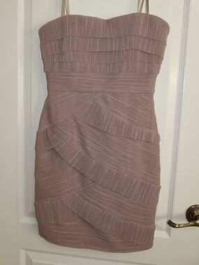 BCBGMAXAZRIA Jorie Pleated Strap Cocktail Dress Sepia Blush